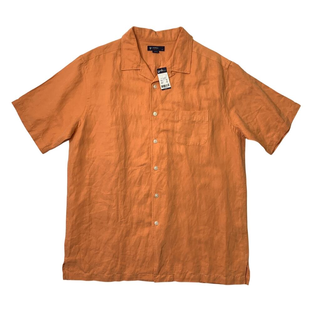 Cremieux Shirt Mens L Large Cantaloupe Classics Silk Linen Blend Short Sleeve